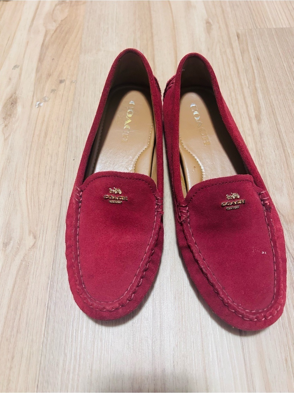 vintage Coach Amber red suede driving loafers 7.5